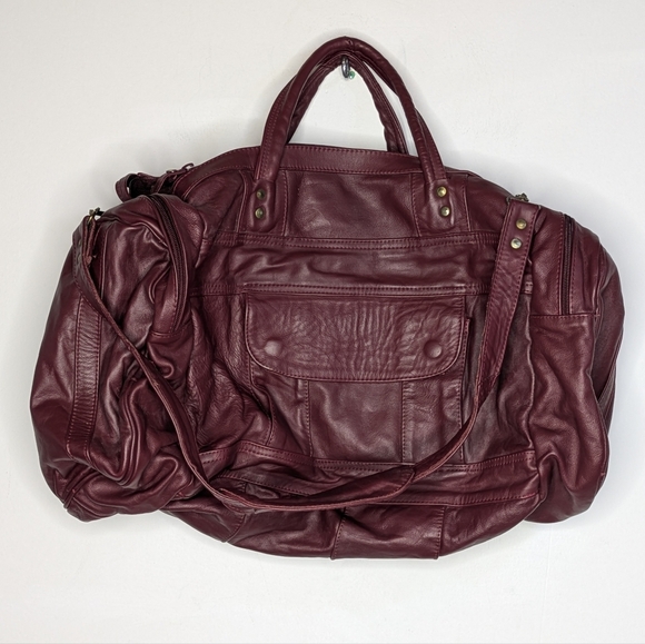 Vintage Unbranded Large Maroon Leather Duffel Travel Bag - Picture 1 of 11